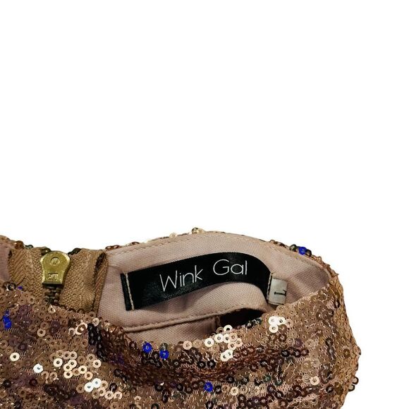 Wink Gal Rose Gold Sequin Halter Dress - Size Large - Picture 10 of 16